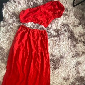 Red skirt and off shoulder top
